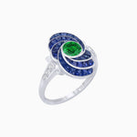 Load image into Gallery viewer, Art Deco Style Swirl Ring with Round Center Stone and Calibre-Cut Gemstone Accents - Shahin Jewelry