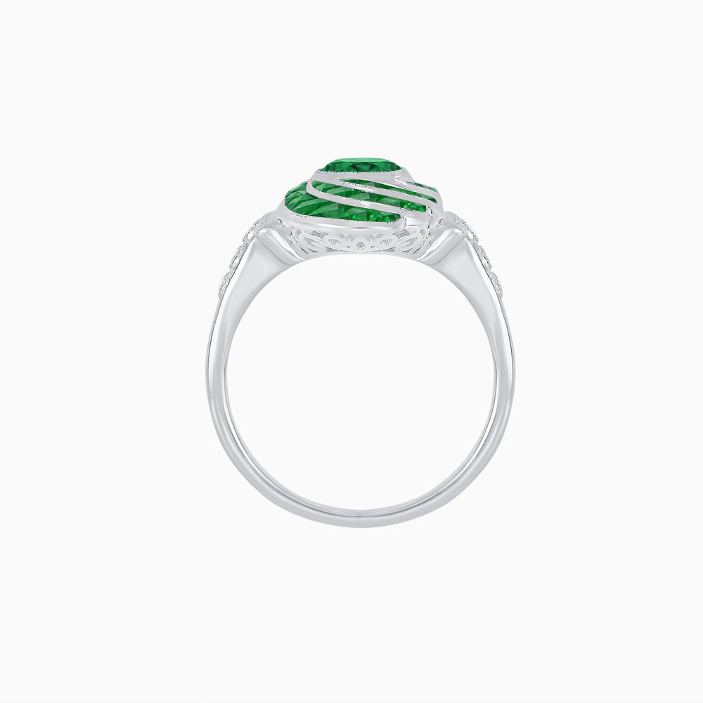 Art Deco Style Swirl Ring with Round Center Stone and Calibre-Cut Gemstone Accents - Shahin Jewelry