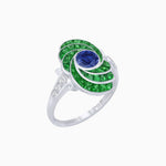Load image into Gallery viewer, Art Deco Style Swirl Ring with Round Center Stone and Calibre-Cut Gemstone Accents - Shahin Jewelry