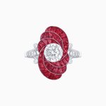 Load image into Gallery viewer, Art Deco Style Swirl Ring with Round Center Stone and Calibre-Cut Gemstone Accents - Shahin Jewelry