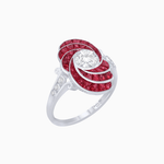 Load image into Gallery viewer, Art Deco Style Swirl Ring with Round Center Stone and Calibre-Cut Gemstone Accents - Shahin Jewelry