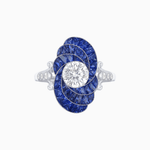 Load image into Gallery viewer, Art Deco Style Swirl Ring with Round Center Stone and Calibre-Cut Gemstone Accents - Shahin Jewelry