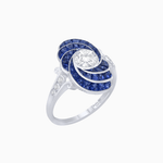 Load image into Gallery viewer, Art Deco Style Swirl Ring with Round Center Stone and Calibre-Cut Gemstone Accents - Shahin Jewelry