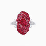 Load image into Gallery viewer, Art Deco Style Swirl Ring with Round Center Stone and Calibre-Cut Gemstone Accents - Shahin Jewelry