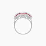 Load image into Gallery viewer, Art Deco Style Three - Stone Engagement Ring with Diamond and Gemstones - Shahin Jewelry
