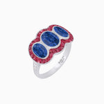 Load image into Gallery viewer, Art Deco Style Three-Stone Engagement Ring with Diamond and Gemstones - Shahin Jewelry
