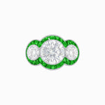 Load image into Gallery viewer, Art Deco Style Three - Stone Engagement Ring with Diamond and Gemstones - Shahin Jewelry
