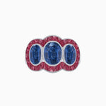 Load image into Gallery viewer, Art Deco Style Three-Stone Engagement Ring with Diamond and Gemstones - Shahin Jewelry