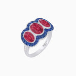 Load image into Gallery viewer, Art Deco Style Three-Stone Engagement Ring with Diamond and Gemstones - Shahin Jewelry