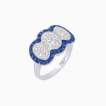 Load image into Gallery viewer, Art Deco Style Three-Stone Engagement Ring with Diamond and Gemstones - Shahin Jewelry