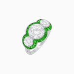 Load image into Gallery viewer, Art Deco Style Three - Stone Engagement Ring with Diamond and Gemstones - Shahin Jewelry
