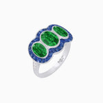 Load image into Gallery viewer, Art Deco Style Three-Stone Engagement Ring with Diamond and Gemstones - Shahin Jewelry