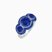 Art Deco Style Three-Stone Engagement Ring with Diamond and Gemstones - Shahin Jewelry