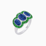 Load image into Gallery viewer, Art Deco Style Three-Stone Engagement Ring with Diamond and Gemstones - Shahin Jewelry