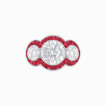 Load image into Gallery viewer, Art Deco Style Three - Stone Engagement Ring with Diamond and Gemstones - Shahin Jewelry
