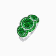 Art Deco Style Three-Stone Engagement Ring with Diamond and Gemstones - Shahin Jewelry