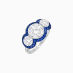 Load image into Gallery viewer, Art Deco Style Three - Stone Engagement Ring with Diamond and Gemstones - Shahin Jewelry
