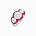 Load image into Gallery viewer, Art Deco Style Three - Stone Engagement Ring with Diamond and Gemstones - Shahin Jewelry
