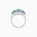 Load image into Gallery viewer, Art Deco Style Three-Stone Engagement Ring with Diamond and Gemstones - Shahin Jewelry
