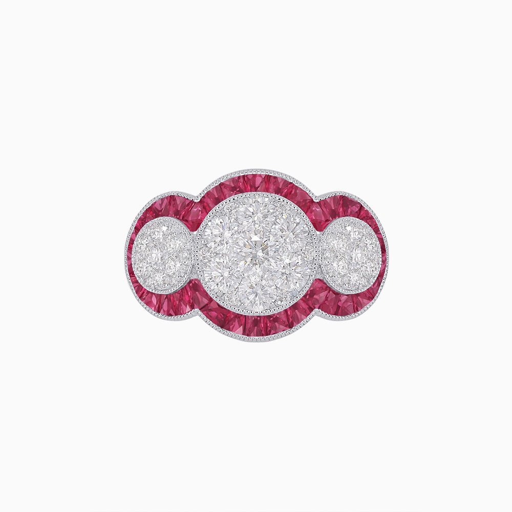 Art Deco Style Trilogy Illusion Setting Ring with Diamond - Shahin Jewelry