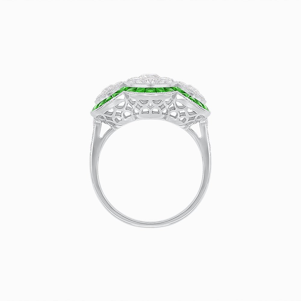 Art Deco Style Trilogy Illusion Setting Ring with Diamond - Shahin Jewelry