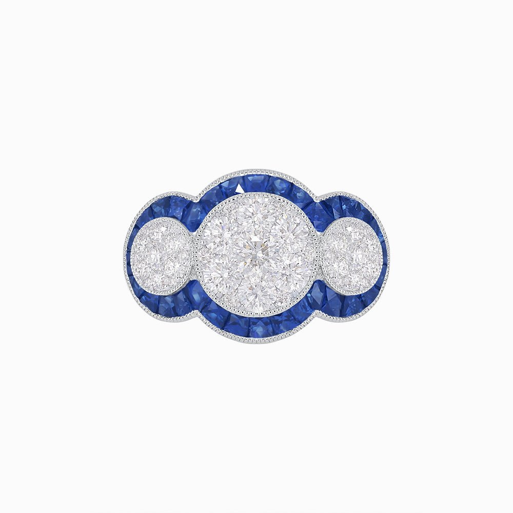 Art Deco Style Trilogy Illusion Setting Ring with Diamond - Shahin Jewelry