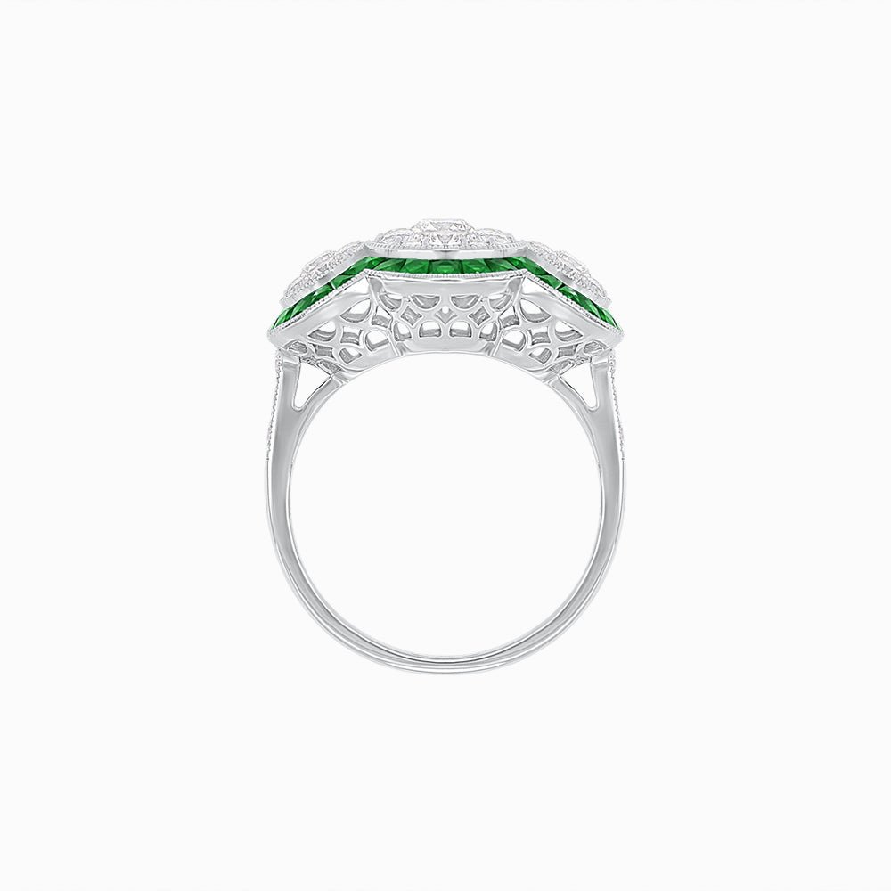 Art Deco Style Trilogy Illusion Setting Ring with Diamond - Shahin Jewelry