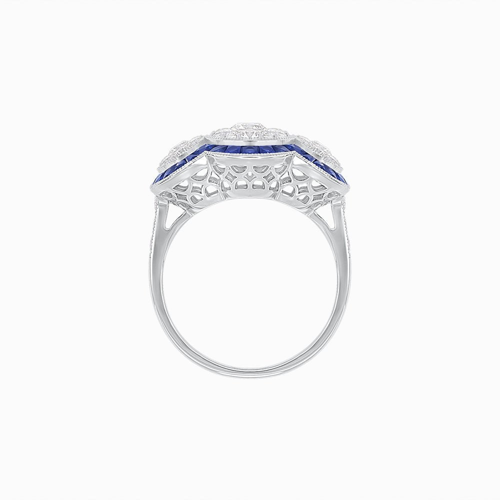 Art Deco Style Trilogy Illusion Setting Ring with Diamond - Shahin Jewelry