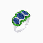 Load image into Gallery viewer, Art Deco Style Trilogy Ring with Tsavorite and Blue Sapphire - Shahin Jewelry
