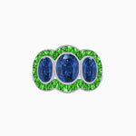 Load image into Gallery viewer, Art Deco Style Trilogy Ring with Tsavorite and Blue Sapphire - Shahin Jewelry
