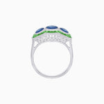 Load image into Gallery viewer, Art Deco Style Trilogy Ring with Tsavorite and Blue Sapphire - Shahin Jewelry
