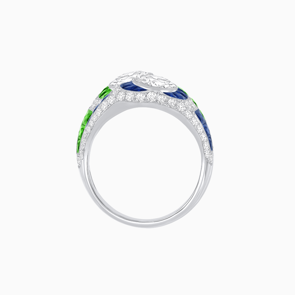 Art Deco Style Two-Ring Set with Round Center Stones and French-Cut Gemstone Accents - Shahin Jewelry