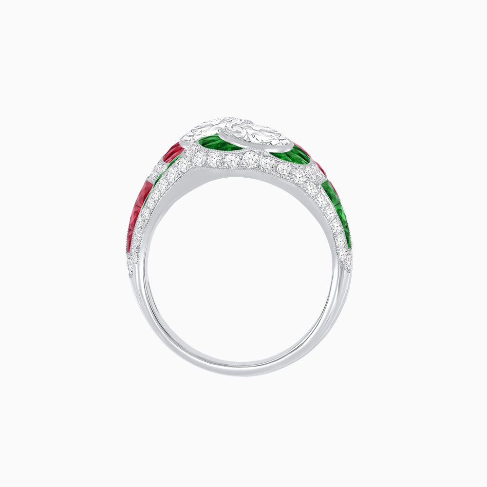 Art Deco Style Two-Ring Set with Round Center Stones and French-Cut Gemstone Accents - Shahin Jewelry
