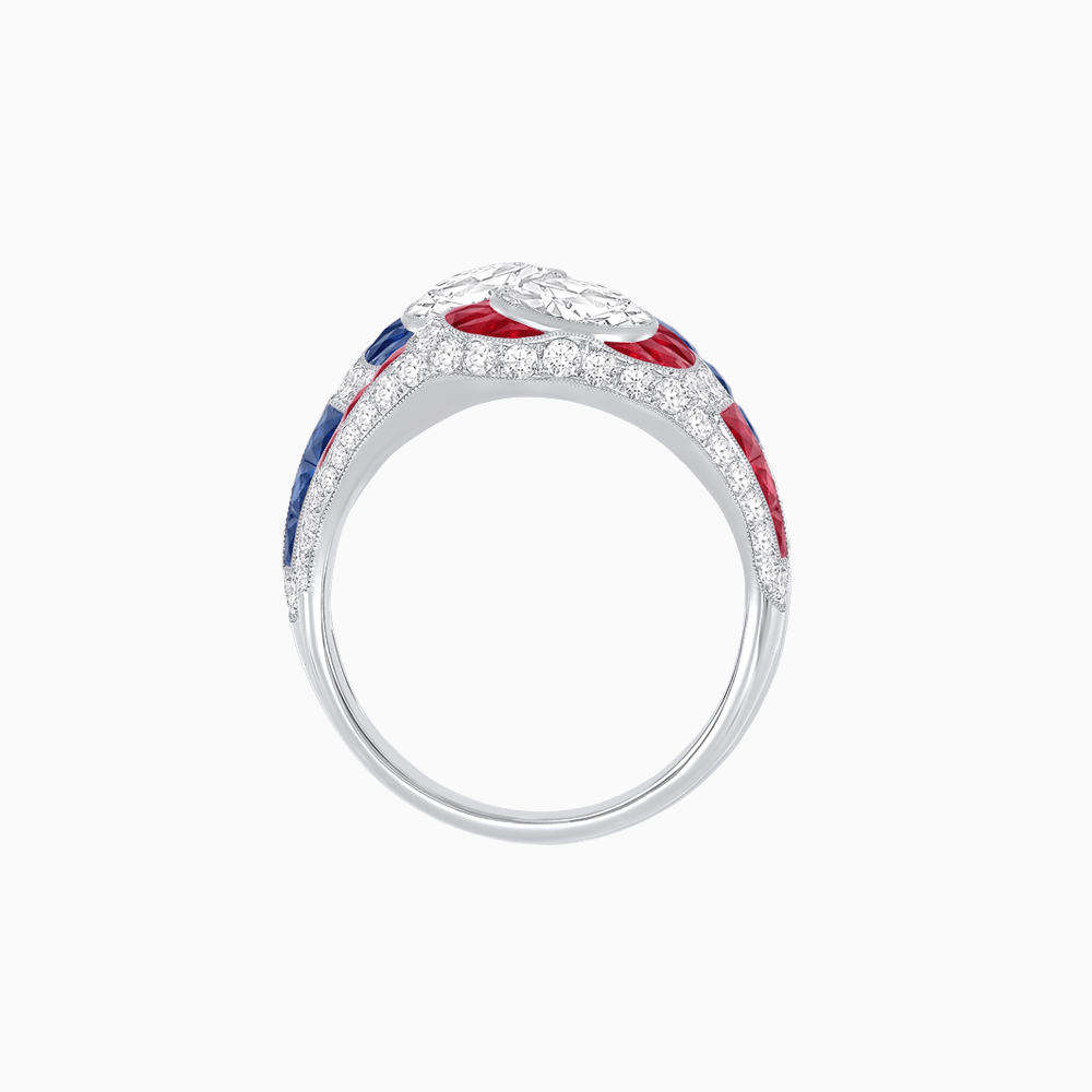 Art Deco Style Two-Ring Set with Round Center Stones and French-Cut Gemstone Accents - Shahin Jewelry