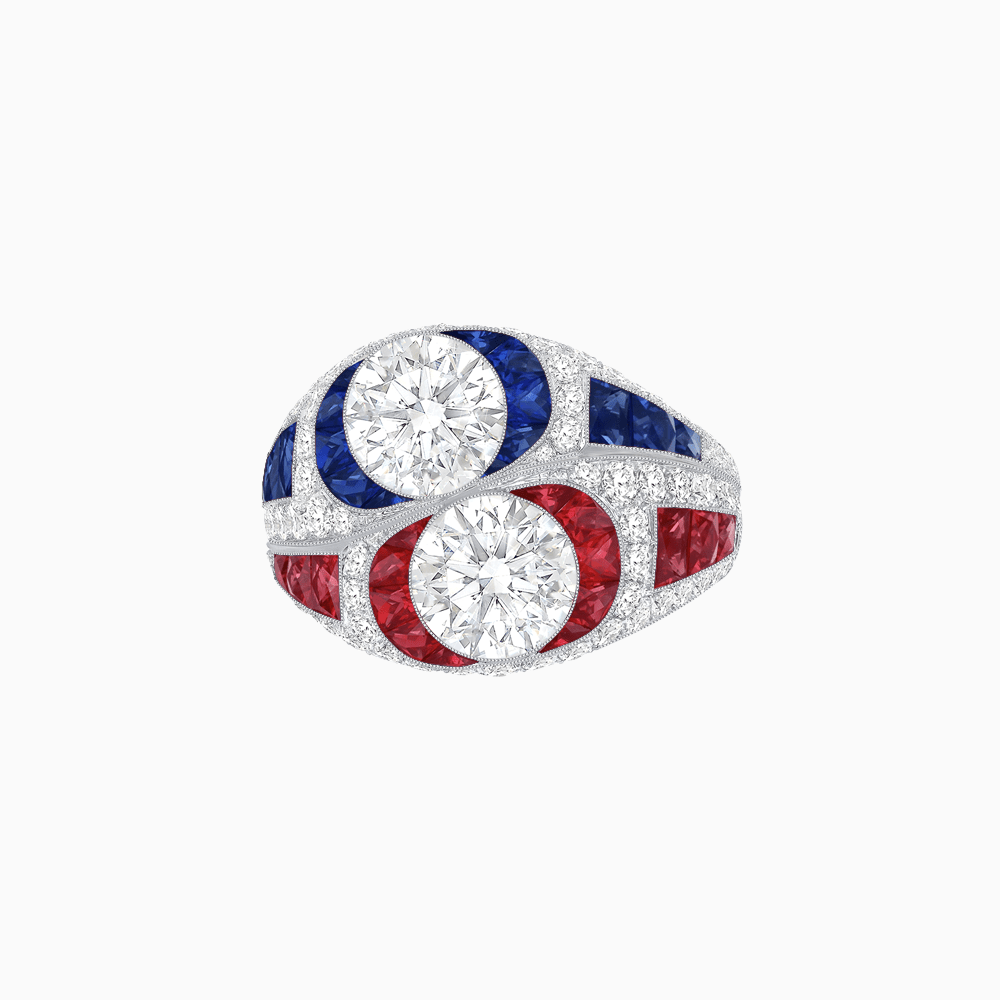 Art Deco Style Two-Ring Set with Round Center Stones and French-Cut Gemstone Accents - Shahin Jewelry