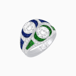 Load image into Gallery viewer, Art Deco Style Two-Ring Set with Round Center Stones and French-Cut Gemstone Accents - Shahin Jewelry