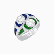 Art Deco Style Two-Ring Set with Round Center Stones and French-Cut Gemstone Accents - Shahin Jewelry