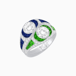 Load image into Gallery viewer, Art Deco Style Two-Ring Set with Round Center Stones and French-Cut Gemstone Accents - Shahin Jewelry