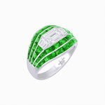 Load image into Gallery viewer, Art Deco - Style Wide Band Mounting with Channel - Set French - Cut Accents Custom Center Stone | Bold Geometry | Hand - Finished Craftsmanship - Shahin Jewelry
