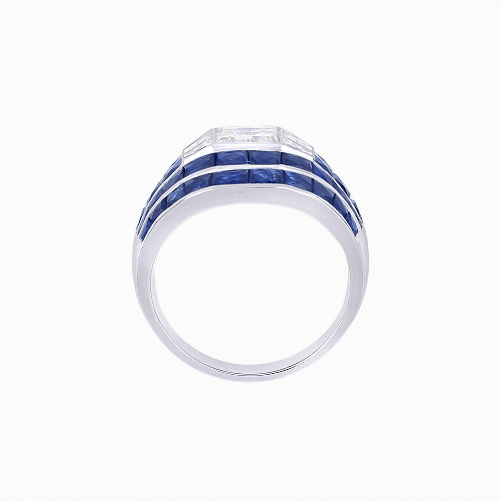 Art Deco - Style Wide Band Mounting with Channel - Set French - Cut Accents Custom Center Stone | Bold Geometry | Hand - Finished Craftsmanship - Shahin Jewelry