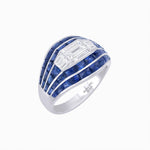 Load image into Gallery viewer, Art Deco - Style Wide Band Mounting with Channel - Set French - Cut Accents Custom Center Stone | Bold Geometry | Hand - Finished Craftsmanship - Shahin Jewelry

