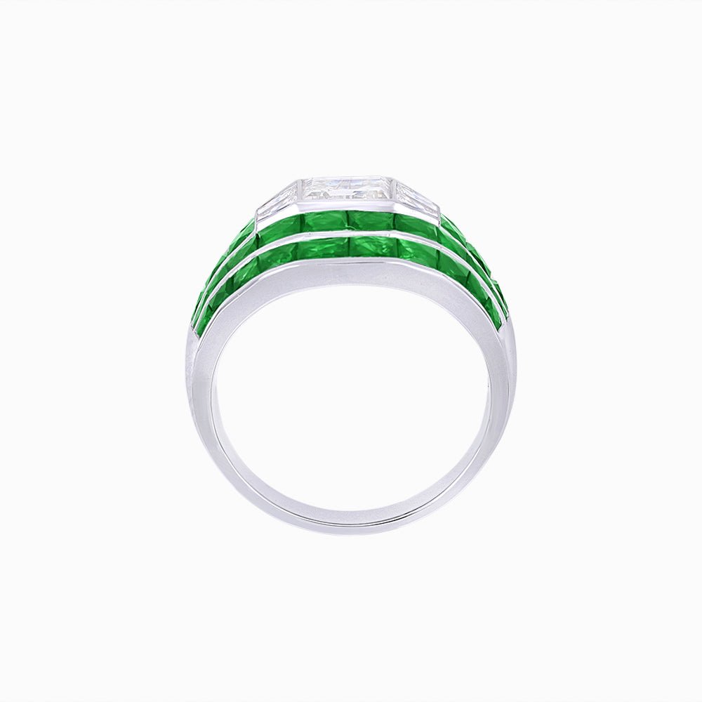Art Deco - Style Wide Band Mounting with Channel - Set French - Cut Accents Custom Center Stone | Bold Geometry | Hand - Finished Craftsmanship - Shahin Jewelry