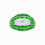 Load image into Gallery viewer, Art Deco - Style Wide Band Mounting with Channel - Set French - Cut Accents Custom Center Stone | Bold Geometry | Hand - Finished Craftsmanship - Shahin Jewelry
