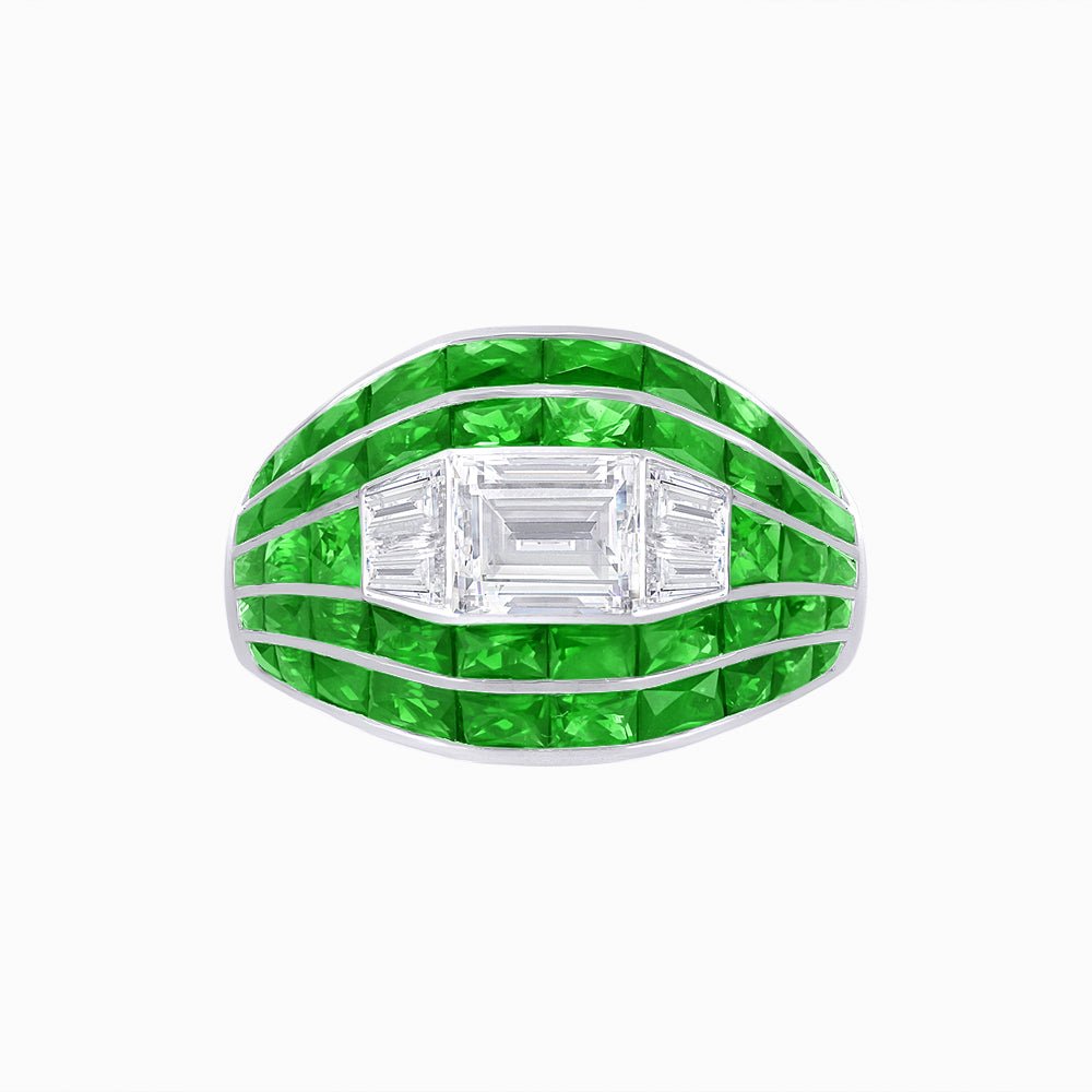 Art Deco - Style Wide Band Mounting with Channel - Set French - Cut Accents Custom Center Stone | Bold Geometry | Hand - Finished Craftsmanship - Shahin Jewelry