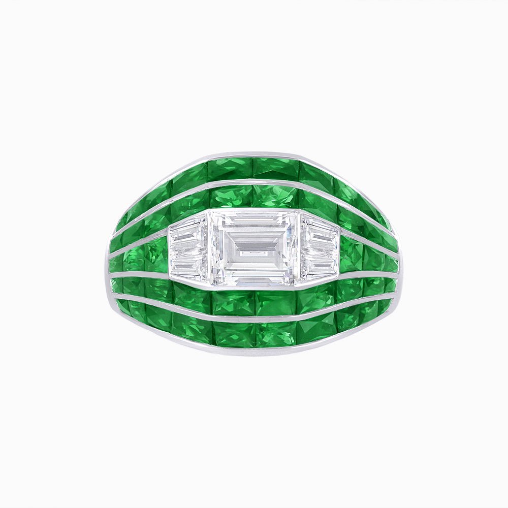 Art Deco - Style Wide Band Mounting with Channel - Set French - Cut Accents Custom Center Stone | Bold Geometry | Hand - Finished Craftsmanship - Shahin Jewelry