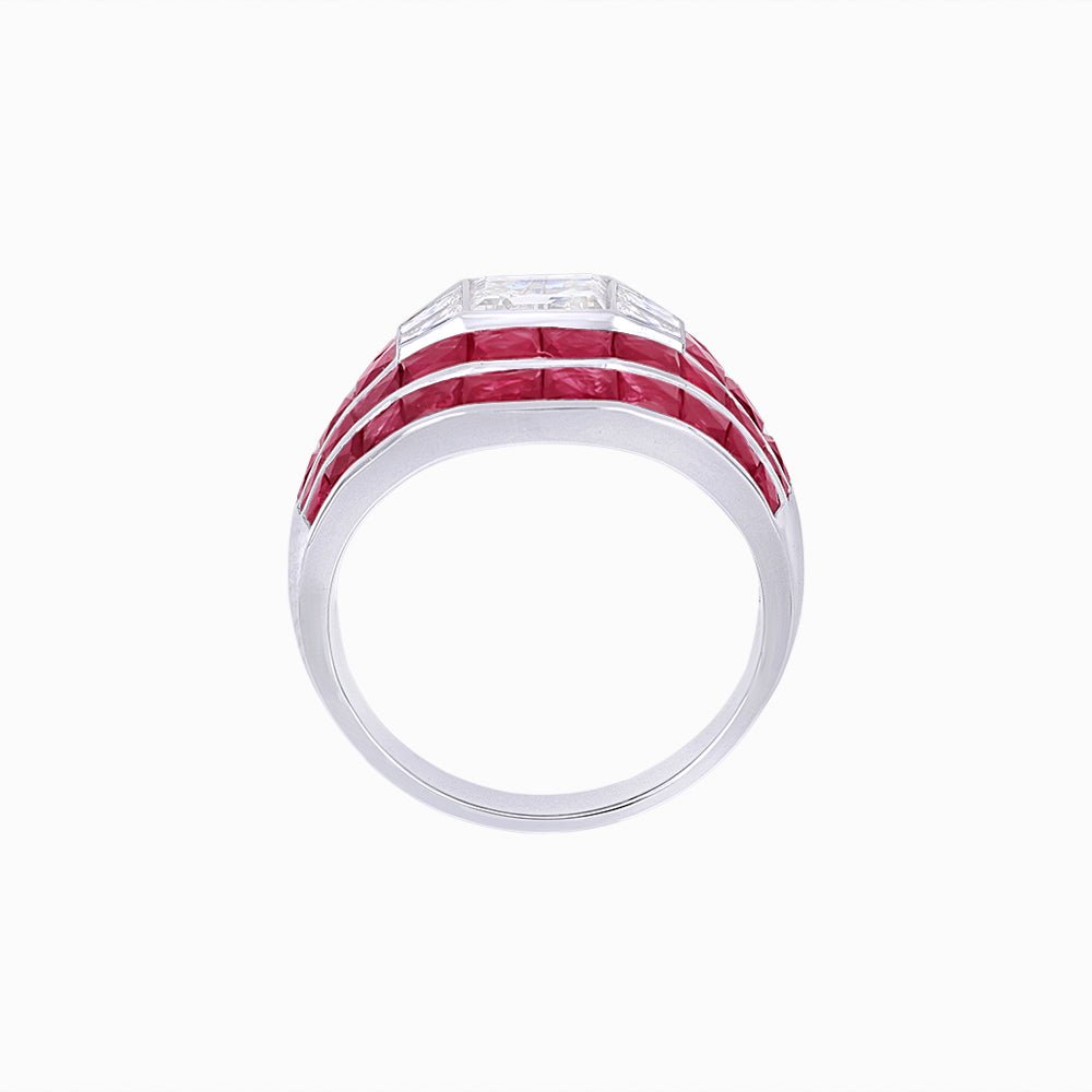 Art Deco - Style Wide Band Mounting with Channel - Set French - Cut Accents Custom Center Stone | Bold Geometry | Hand - Finished Craftsmanship - Shahin Jewelry