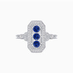 Load image into Gallery viewer, Art Deco Three - Stone Plaque Ring with Diamond Pavé Frame - Shahin Jewelry