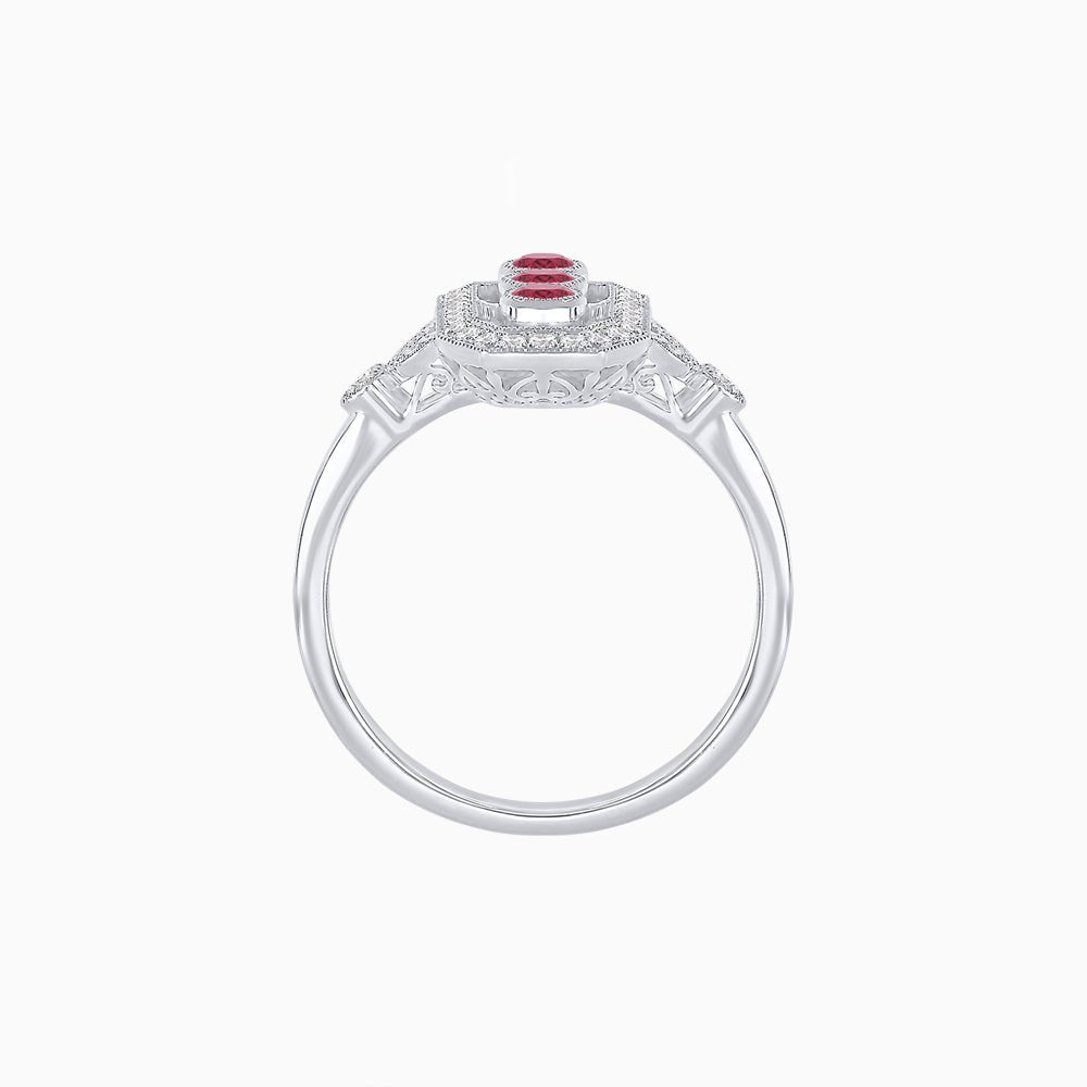 Art Deco Three - Stone Plaque Ring with Diamond Pavé Frame - Shahin Jewelry