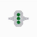 Load image into Gallery viewer, Art Deco Three - Stone Plaque Ring with Diamond Pavé Frame - Shahin Jewelry
