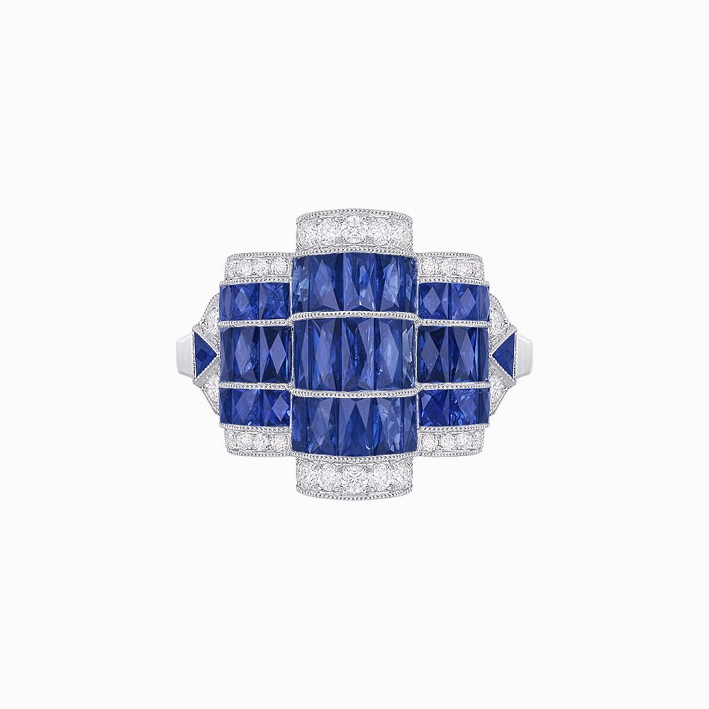 Art Deco Triple Tank - Scroll Motif Ring - Shahin Jewelry